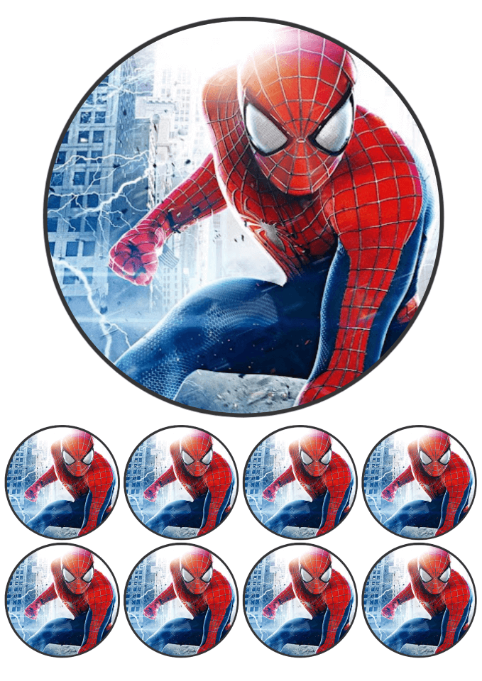 Eetbare print - 17,5 cm rond + 8 rondjes 5 cm - Spinnenman