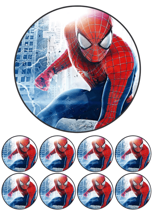 Eetbare print - 17,5 cm rond + 8 rondjes 5 cm - Spinnenman