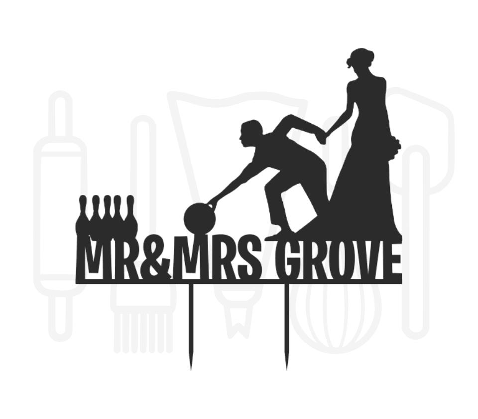 Taarttopper - Bowlend bruidspaar mr & mrs + achternaam