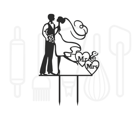 Taarttopper - Mr & Mrs met open jurk en harten