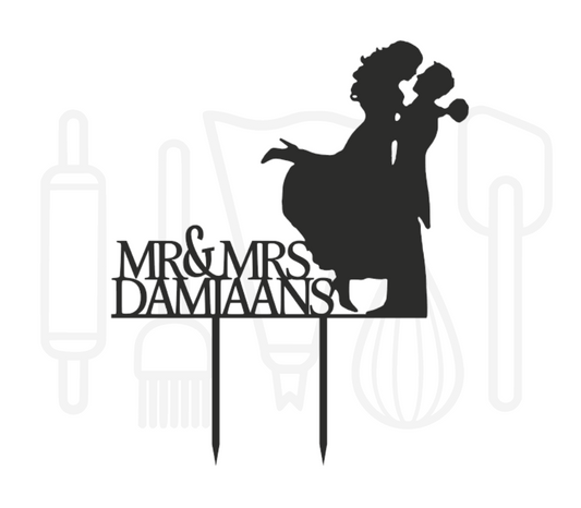 Taarttopper - Gelukkig bruidspaar mr & mrs + achternaam