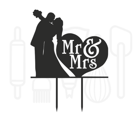 Taarttopper - Kussend bruidspaar mr & mrs