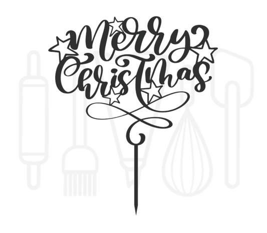 Taarttopper - Merry Christmas swirl met sterren