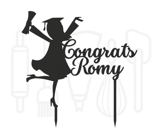 Taarttopper - Geslaagd meisje Congrats + voornaam