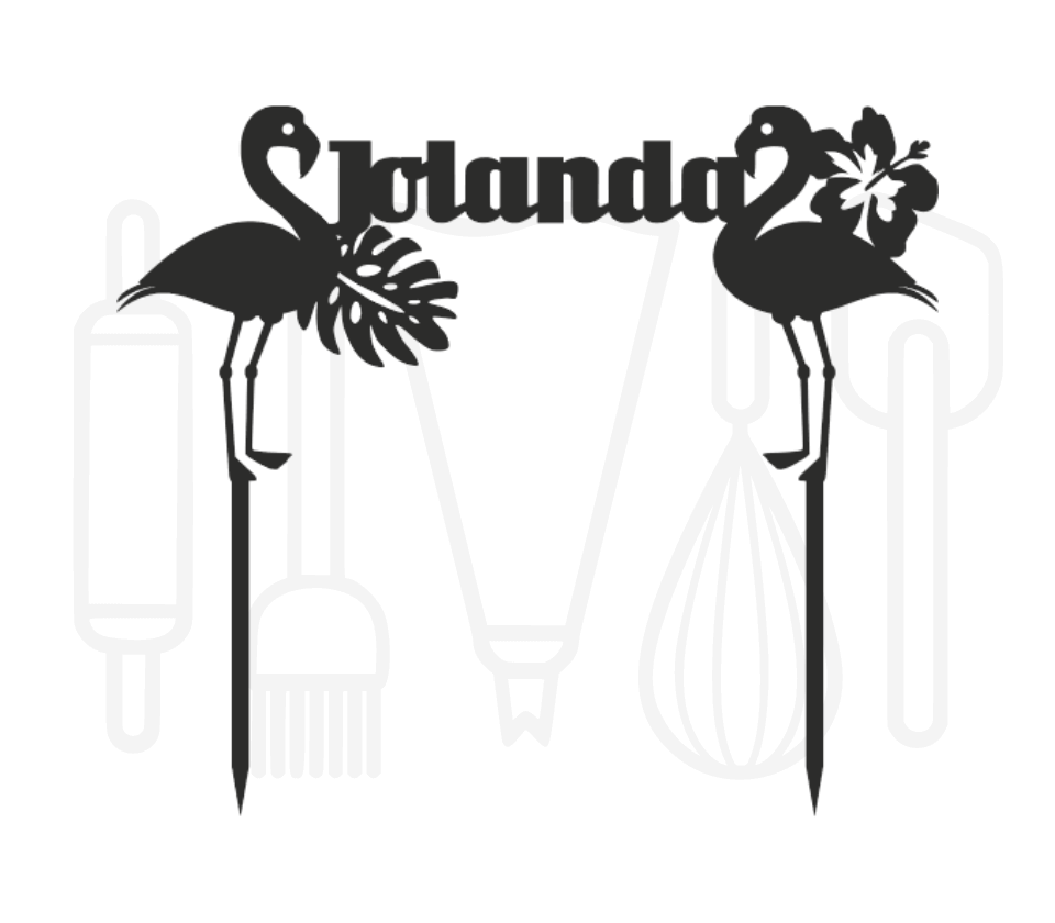 Taarttopper - Flamingo's + voornaam met tropische bladeren