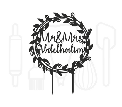 Taarttopper - Mr & Mrs Hele krans + achternaam