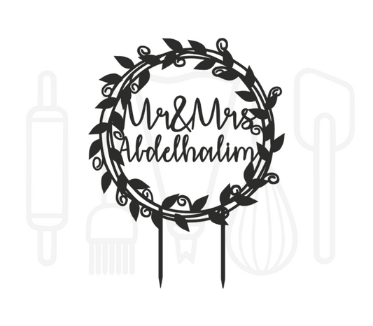 Taarttopper - Mr & Mrs Hele krans + achternaam