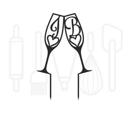 Taarttopper - Champagneglazen + initialen