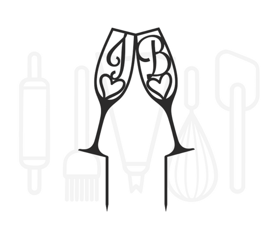 Taarttopper - Champagneglazen + initialen
