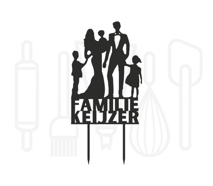 Taarttopper - Bruidspaar met drie kinderen + achternaam