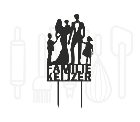 Taarttopper - Bruidspaar met drie kinderen + achternaam