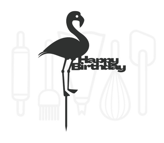 Taarttopper - Flamingo met Happy Birthday