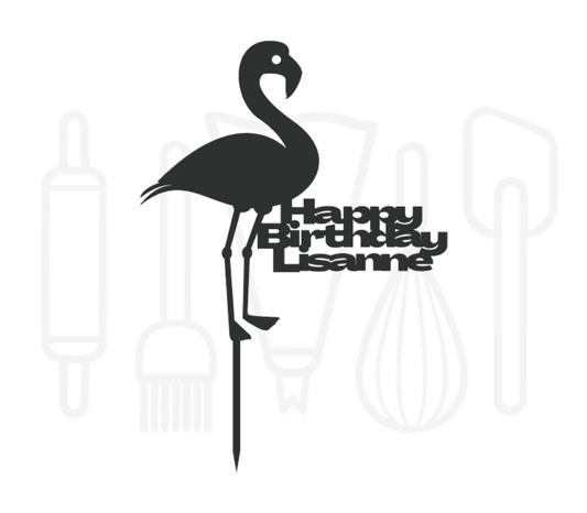 Taarttopper - Flamingo met Happy Birthday + voornaam