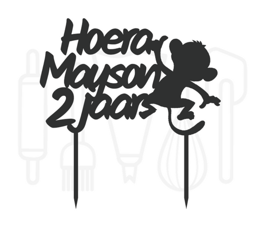 Taarttopper - Aapje met hoera + voornaam + leeftijd