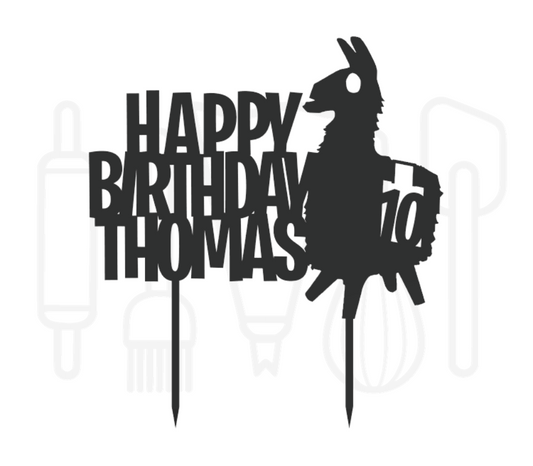 Taarttopper - Fortnite lama happy birthday met voornaam + leeftijd