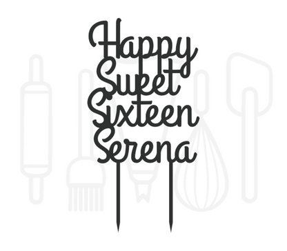 Taarttopper - Happy sweet sixteen + voornaam sierlijk