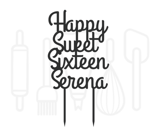 Taarttopper - Happy sweet sixteen + voornaam sierlijk