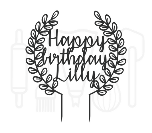 Taarttopper - Krans happy birthday + voornaam
