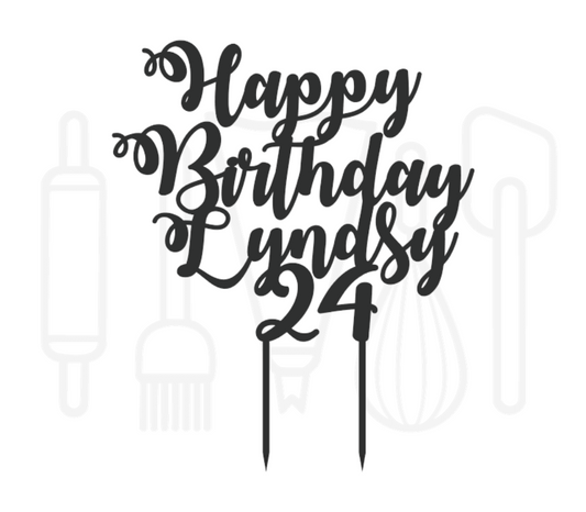 Taarttopper - Happy Birthday + voornaam + leeftijd
