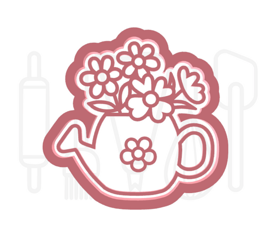 Theepot met bloemen uitsteker + stempel - 3D-geprint