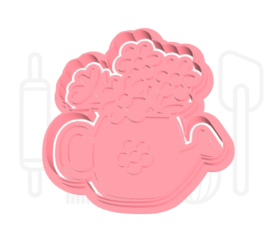 Theepot met bloemen uitsteker + stempel - 3D-geprint