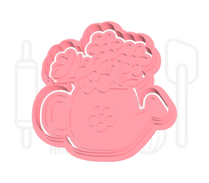 Theepot met bloemen uitsteker + stempel - 3D-geprint