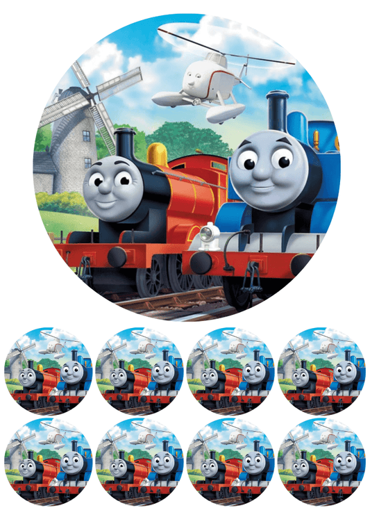Eetbare print - 17,5 cm rond + 8 rondjes 5 cm - Trein