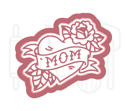 Mom in hart met roos uitsteker + stempel - 3D-geprint