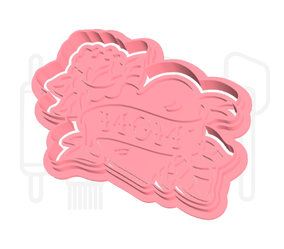 Mom in hart met roos uitsteker + stempel - 3D-geprint
