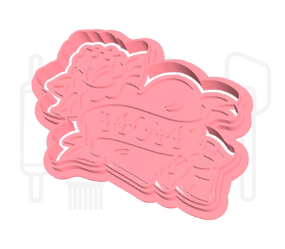 Mom in hart met roos uitsteker + stempel - 3D-geprint