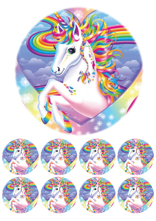 Eetbare print - 17,5 cm rond + 8 rondjes 5 cm - Eenhoorn