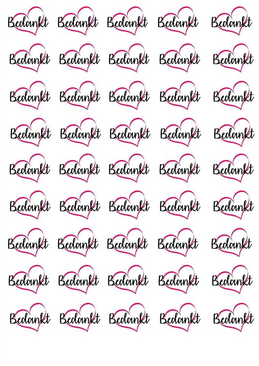 45x "Bedankt" op Frosty sheet