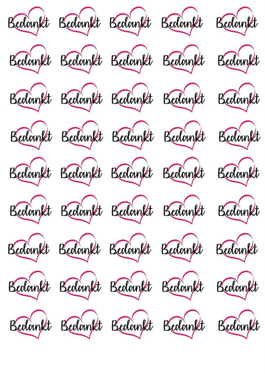 45x "Bedankt" op Frosty sheet